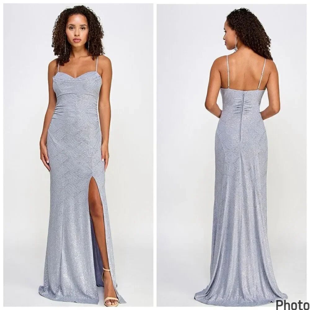 NWT Emerald Sundae XL Silver Sparkly Stretch gown formal Sleeveless Long dress